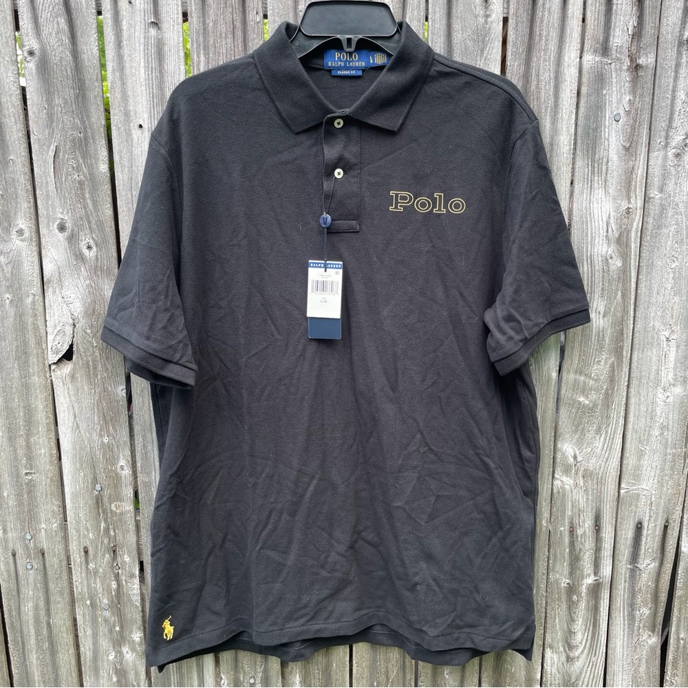 Polo Ralph Lauren Men’s Size Large Black Gold POLO Spell Out Classic Fit Shirt